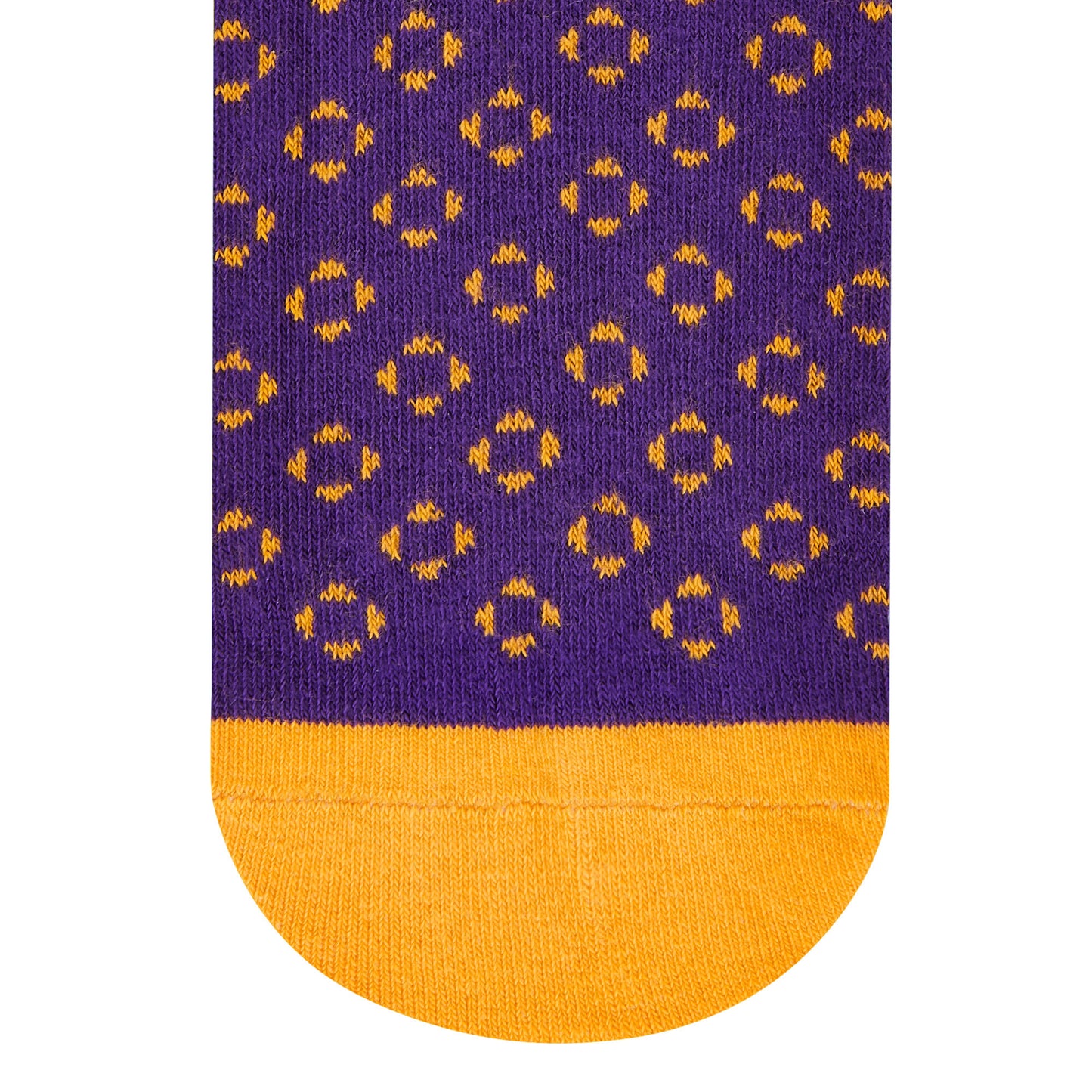 Classic formal crew socks for men and women purple with mustard foulard design – Dynamocks - Close up