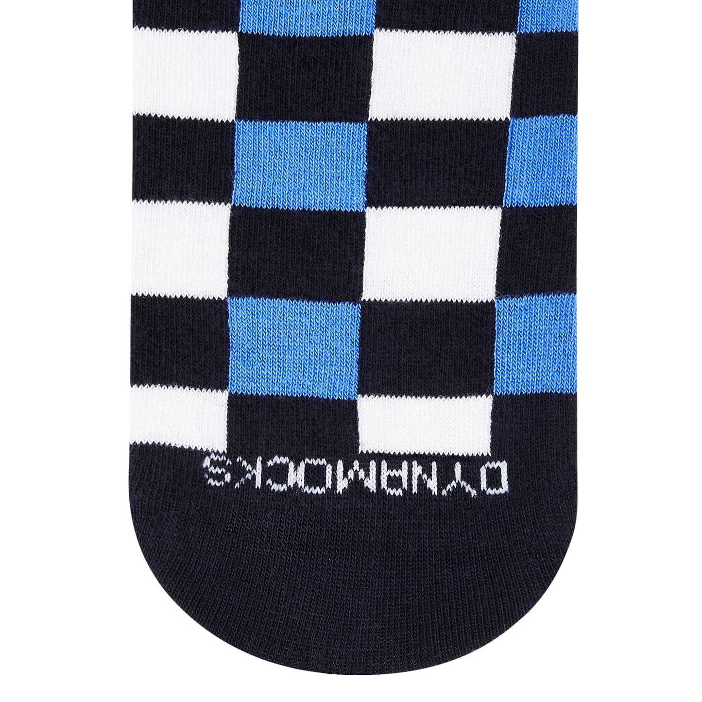 Sublime blue striped crew socks Closeup — navy, royal blue and white design — Dynamocks