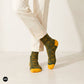 Ace crew socks paired with cream linen trousers green mustard pattern – Dynamocks