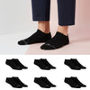 Black low ankle socks pack of 6 pairs displayed flat on white background