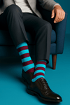 Dynamocks Bold Stripes Aqua + Wine Crew Length Socks for men and women.
