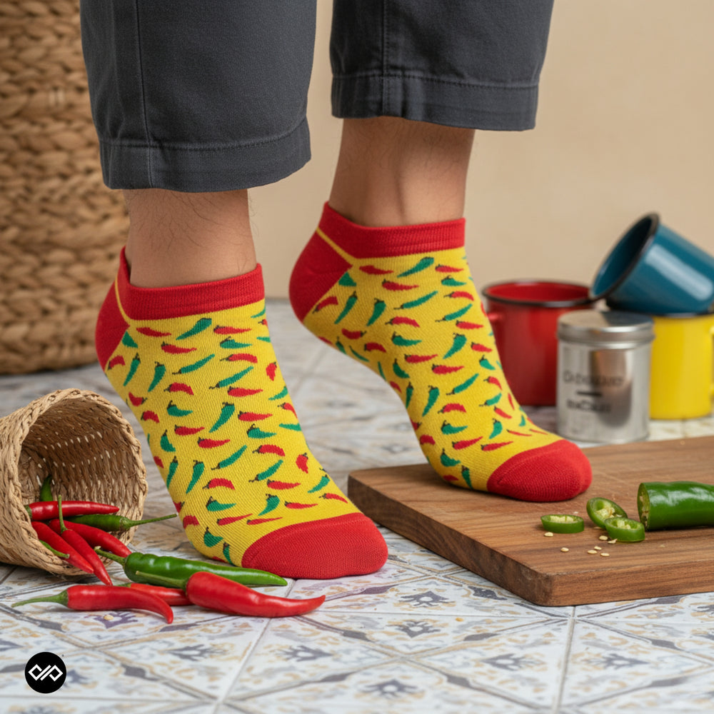 Dynamocks Chillies Low Ankle Length Socks for Men and Women.