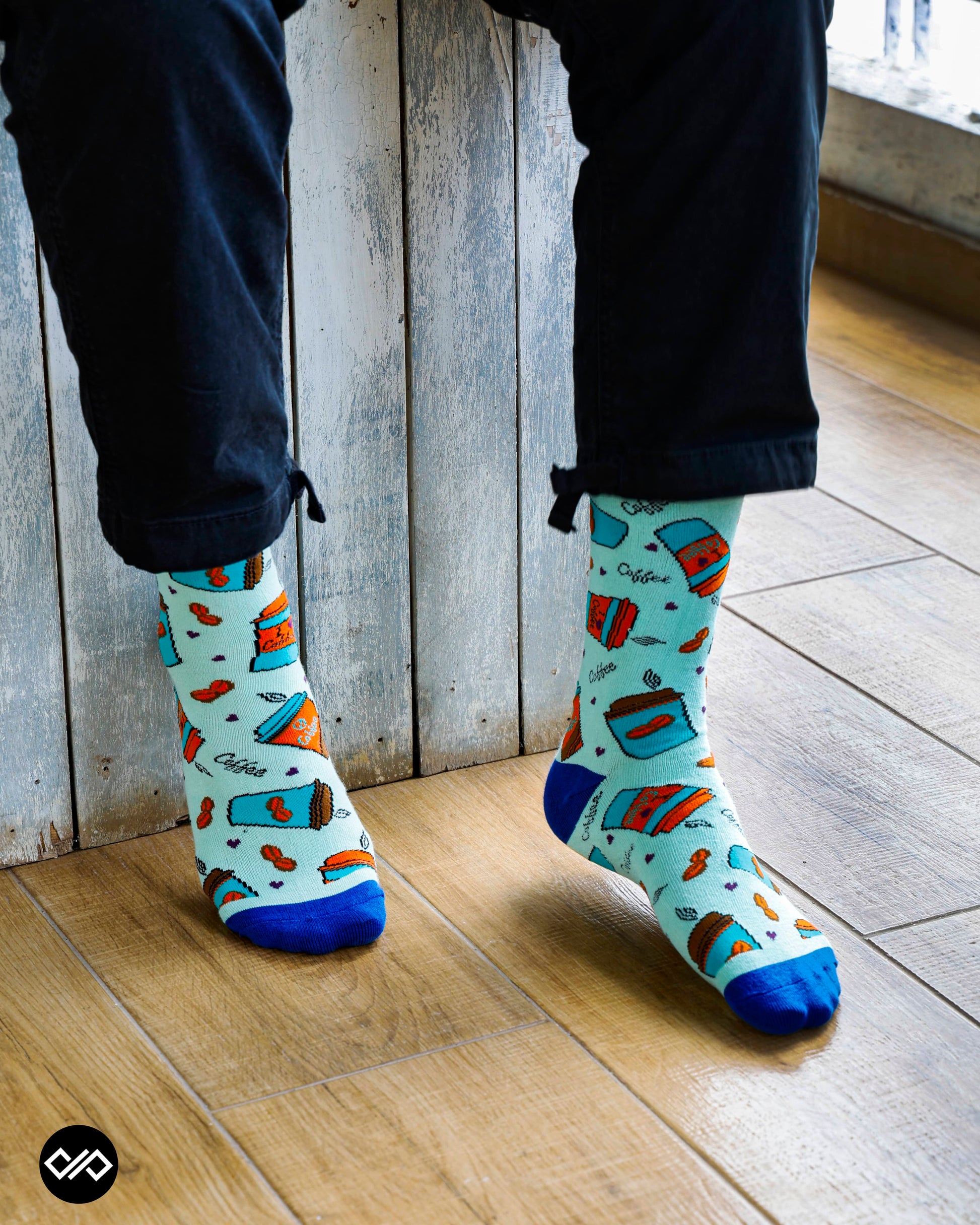 Dynamocks Coffee Cup Crew Length Socks for Men and Women.