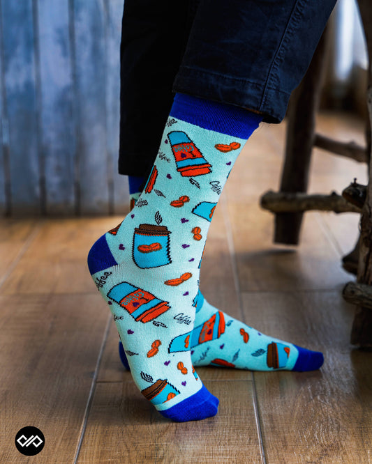 Dynamocks Coffee Cup Crew Length Socks for Men and Women.