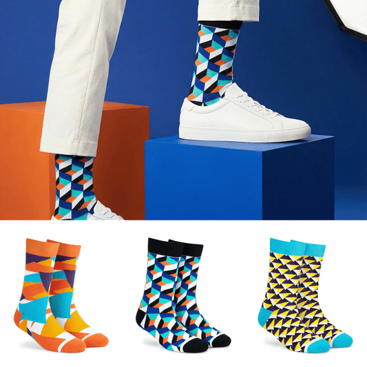 Shape Play 3-pack crew socks with Pizzazz, Cube and Prism designs