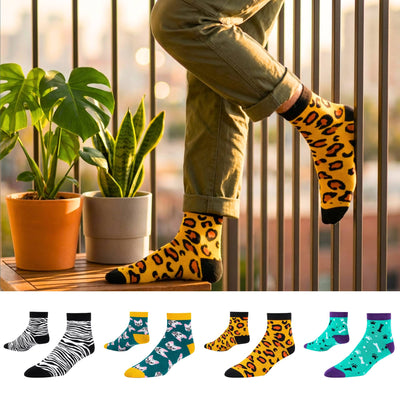 Animal Print Ankle Socks 4-Pack | Combed Cotton | Dynamocks