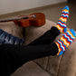 Banger chevron crew socks for men and women — red, yellow & blue zigzag designer pattern — Dynamocks India