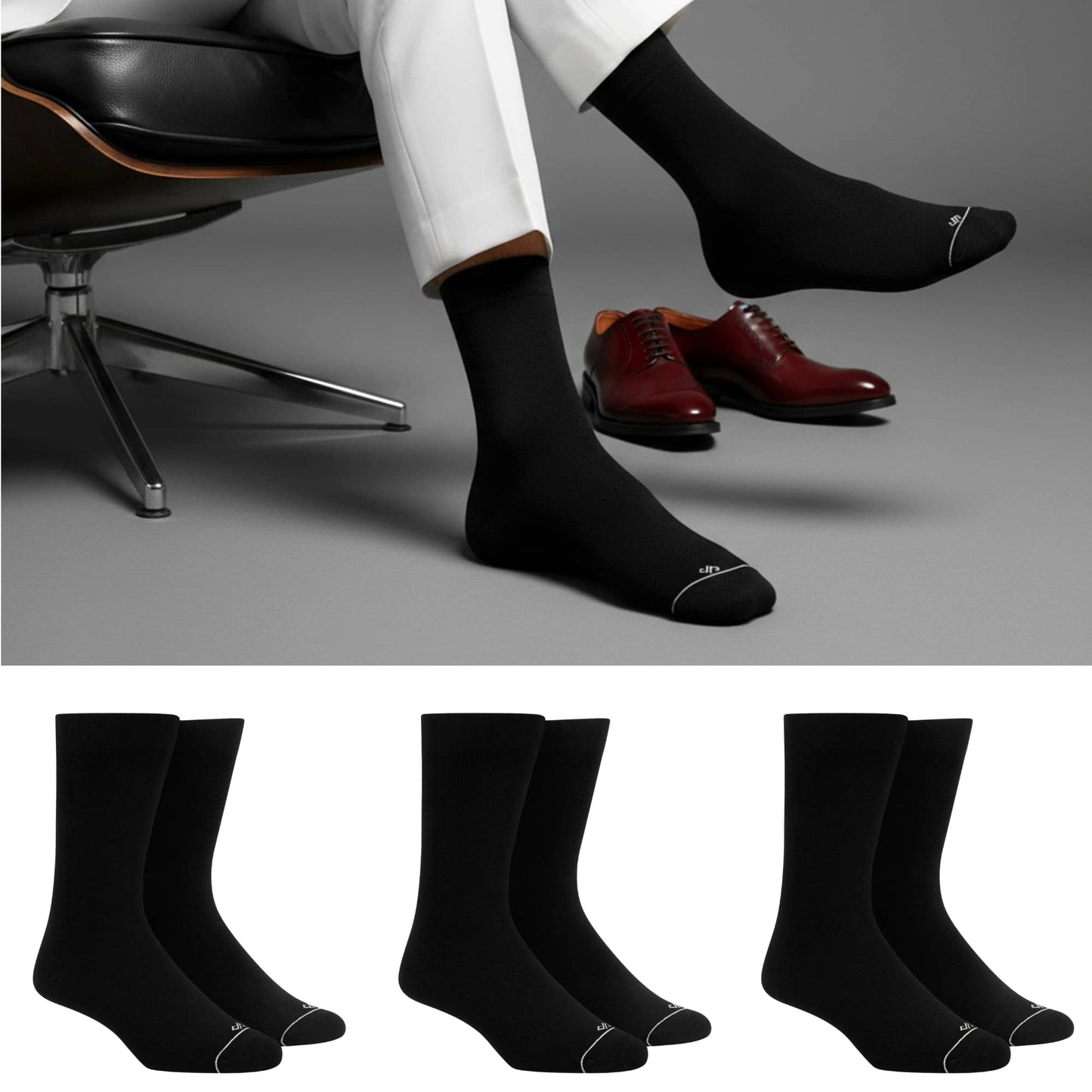 Dynamocks Black Crew Length Socks for Men and Women - Combo pack of 3 Pairs.