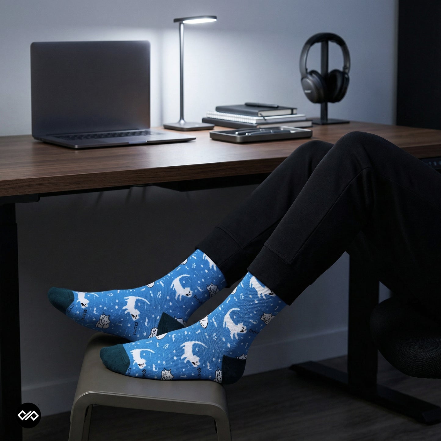 Dynamocks Blue Kitty Crew Length Socks for Men and Women.