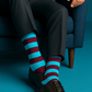 Bold Stripes Aqua and Wine crew socks styled with charcoal suit trousers and black Oxford shoes — Dynamocks