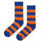 Bold Stripes Blue and Orange crew length socks for men and women — Dynamocks - Left Flat Lay