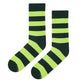 Bold Stripes Neon Green and Olive crew length socks for men and women — Dynamocks - Flat lay Left