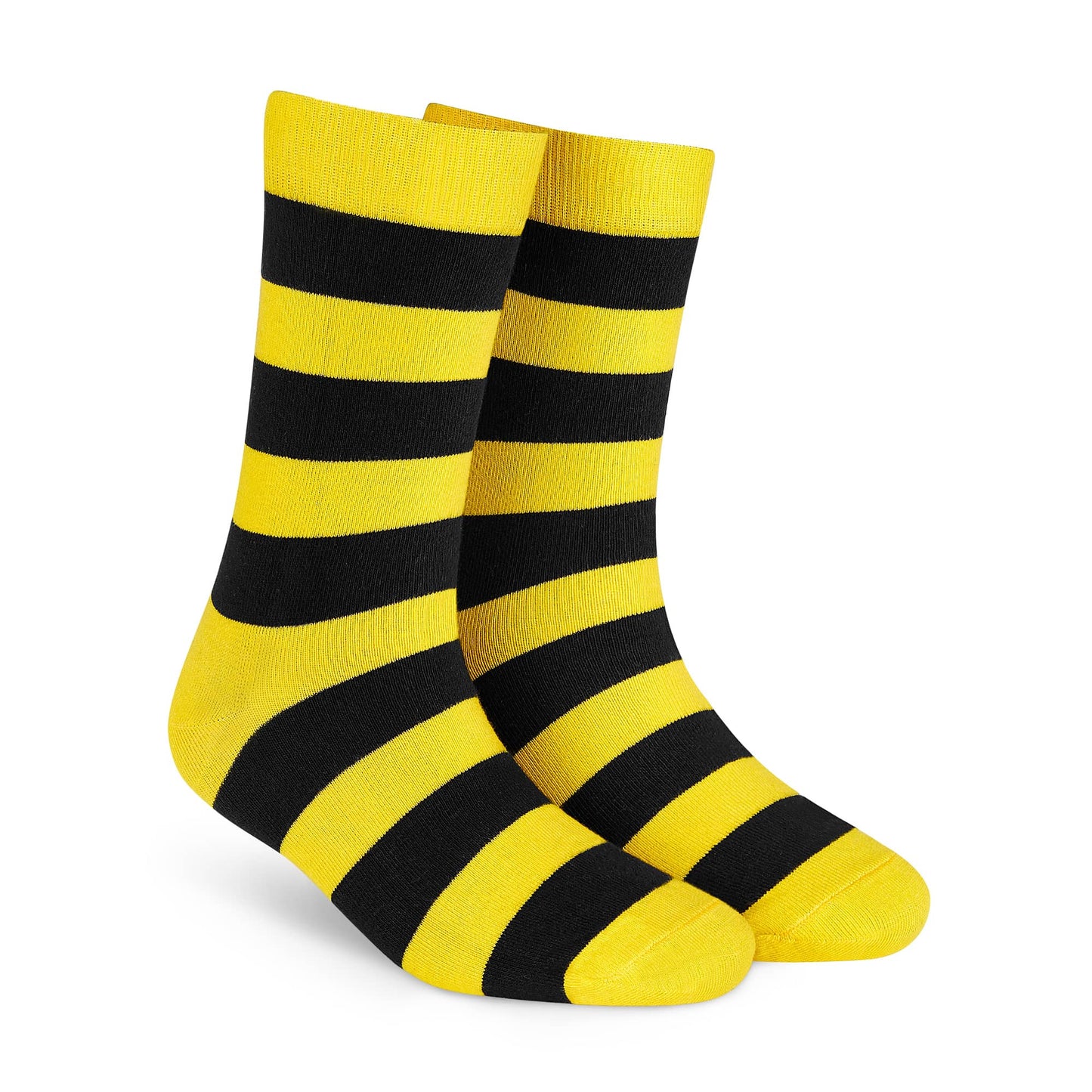 Yellow and black striped crew socks for men and women — Bold Stripes — Dynamocks India - Right angle