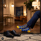 Bolt lightning crew socks with a navy suit and black oxford shoes — Dynamocks