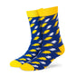 Bolt crew socks in cobalt blue with yellow and white lightning bolt designs — Dynamocks India - Left Angle