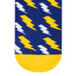 Bolt crew socks in cobalt blue with yellow and white lightning bolt designs — Dynamocks India - Closeup