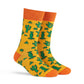 Cactus yellow crew socks with green cacti and orange cuff for men and women — Dynamocks - Right Angle