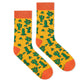 Cactus yellow crew socks with green cacti and orange cuff for men and women — Dynamocks - Right Flat Lay