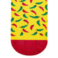 Chillies crew socks for men and women — yellow with red and green chilli-pepper design – Dynamocks - Closeup