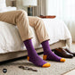 Classic formal crew socks for men and women purple with mustard foulard design – Dynamocks