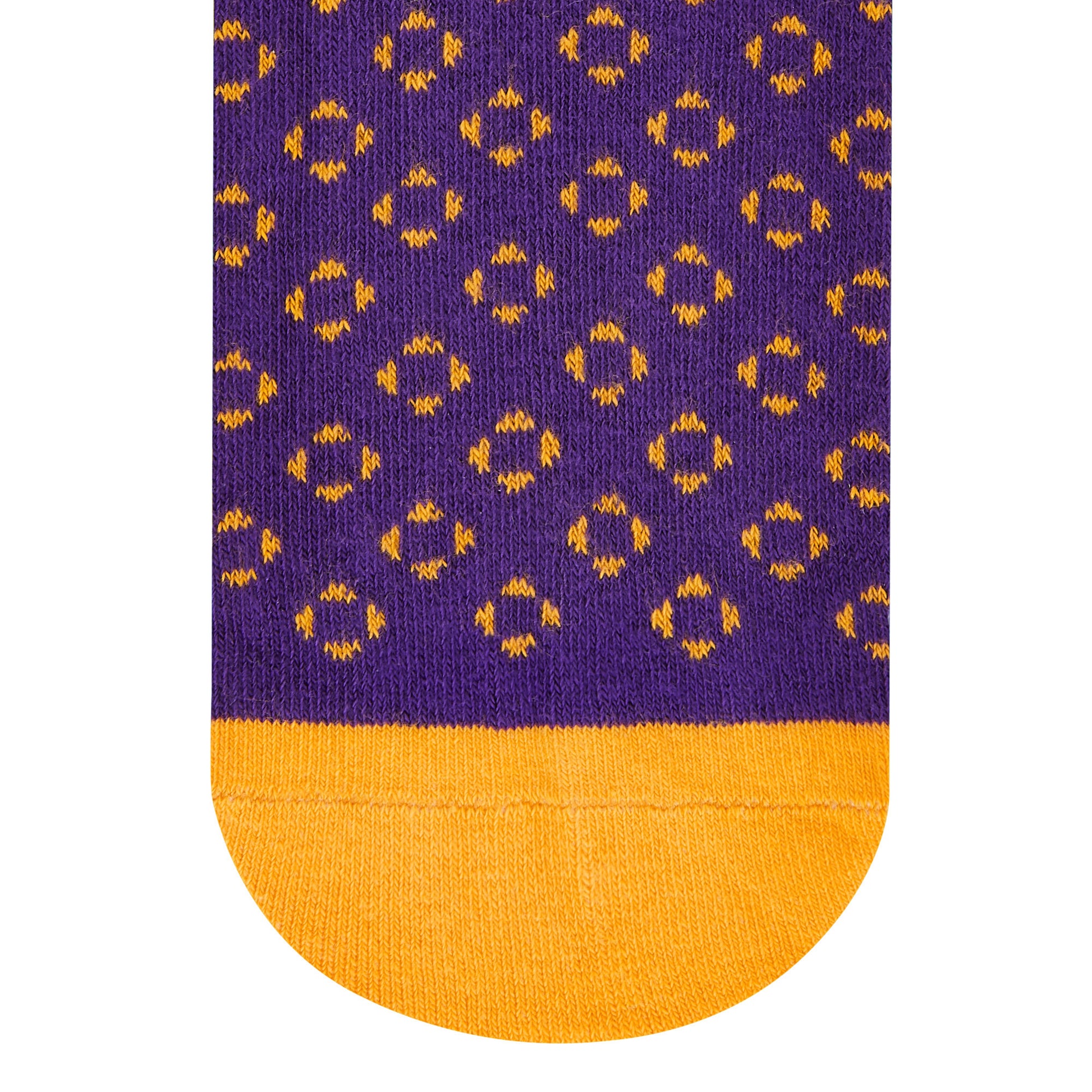 Classic formal crew socks for men and women purple with mustard foulard design – Dynamocks - Close up