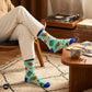 Coffee Cup crew socks paired with cream cords and vinyl latte morning – Dynamocks