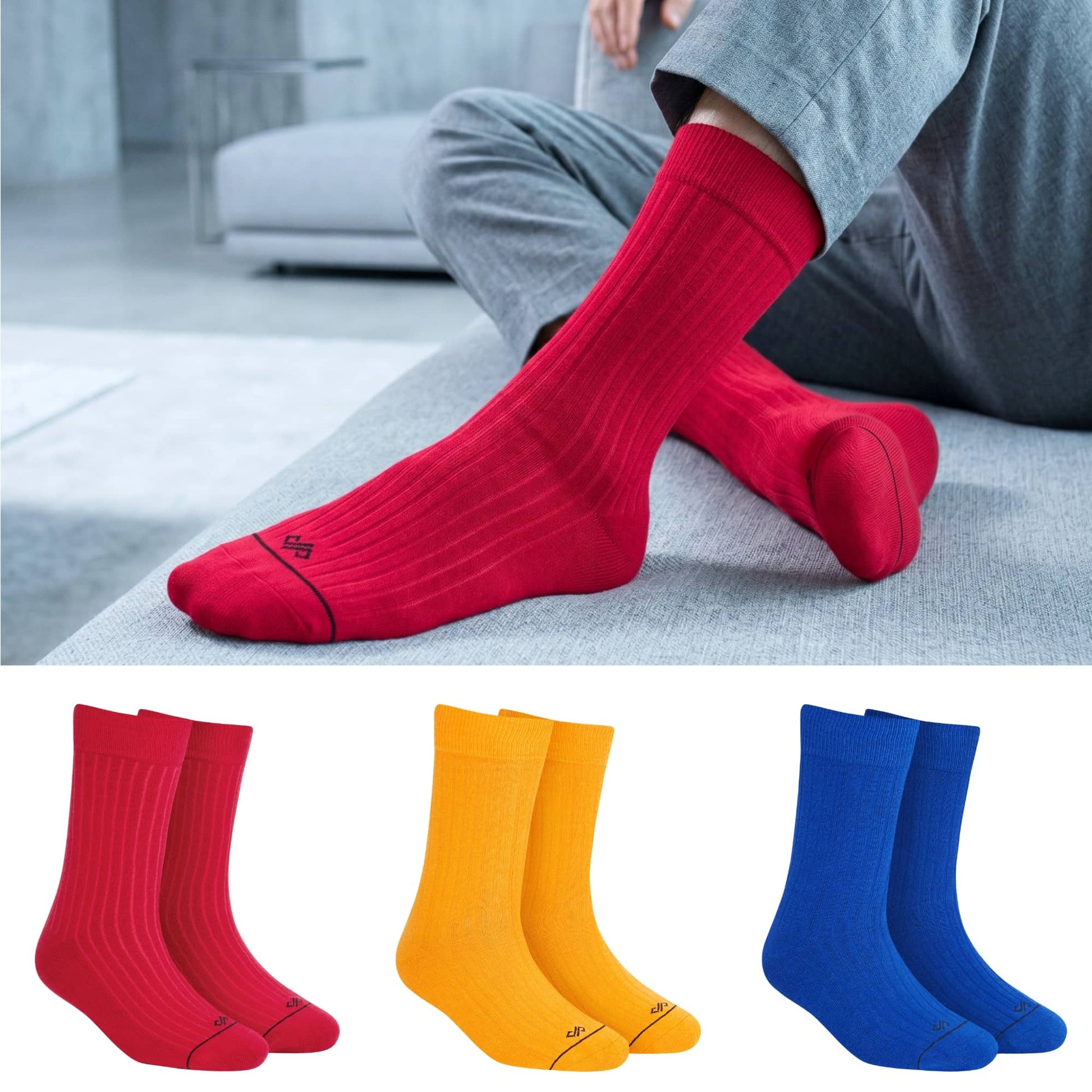 Solid crew socks 3-pack — red, mango & royal blue for men and women – Dynamocks