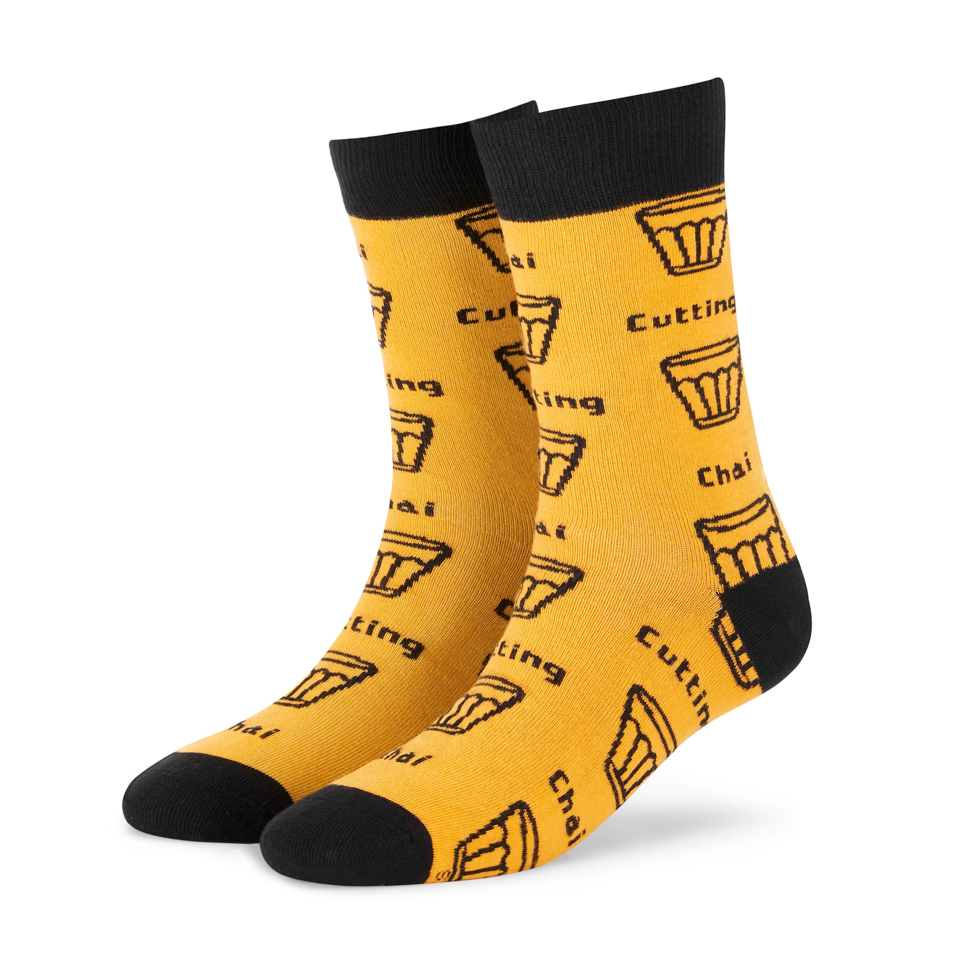 Cutting Chai funky Indian crew socks — woven Cutting and Chai wordmark detail — Dynamocks