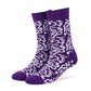 Doodle crew socks in deep purple with white abstract graffiti designs — Dynamocks India - Left Angle