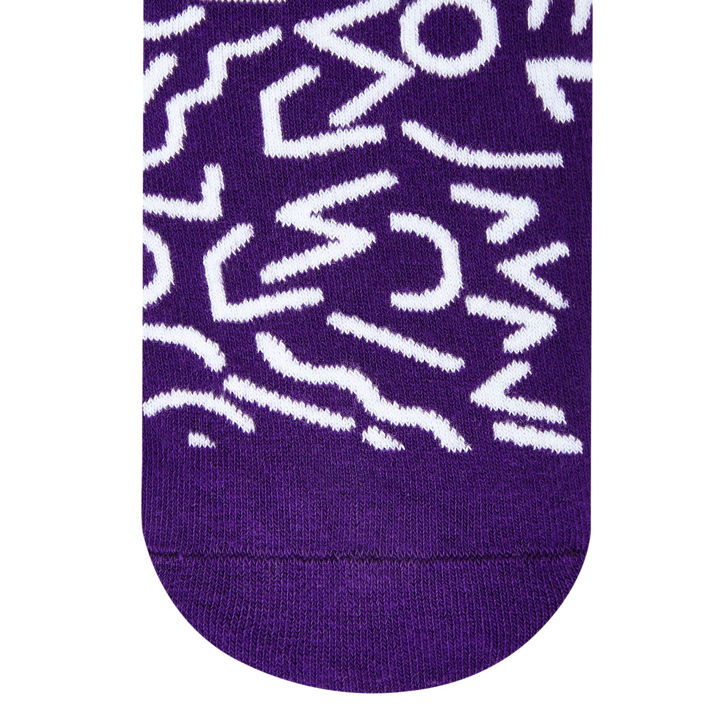 Doodle crew socks in deep purple with white abstract graffiti designs — Dynamocks India - Closeup