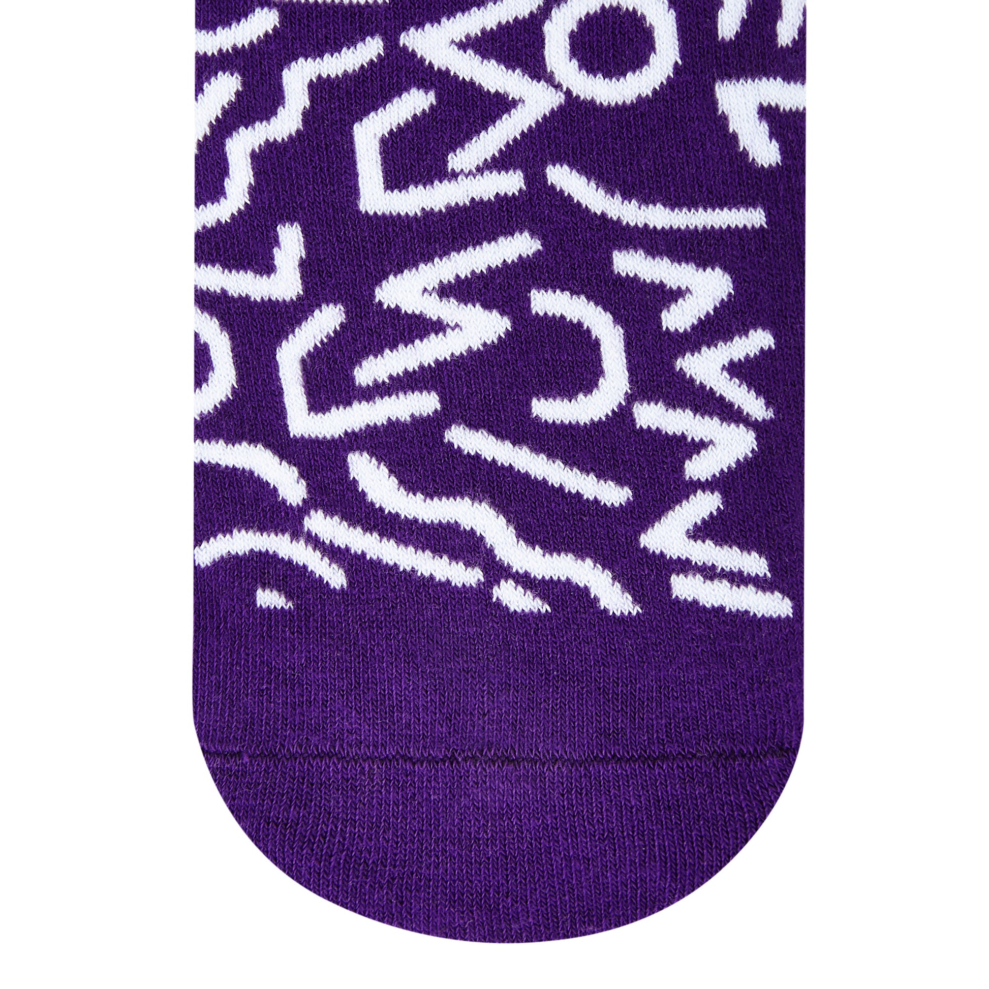Doodle crew socks in deep purple with white abstract graffiti designs — Dynamocks India - Closeup