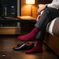 Dots maroon crew socks for men with black Oxford shoes – Dynamocks