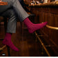 Maroon formal crew socks with grey trousers at a bar – Dots by Dynamocks