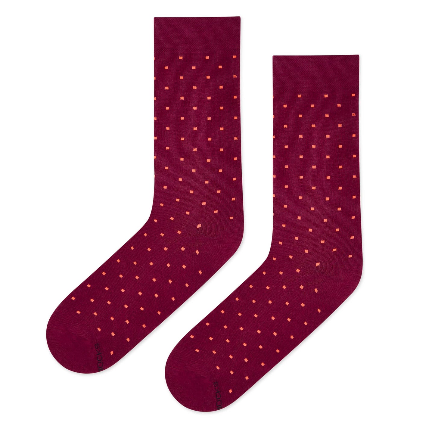 Maroon pin dot crew socks for men left view – Dynamocks