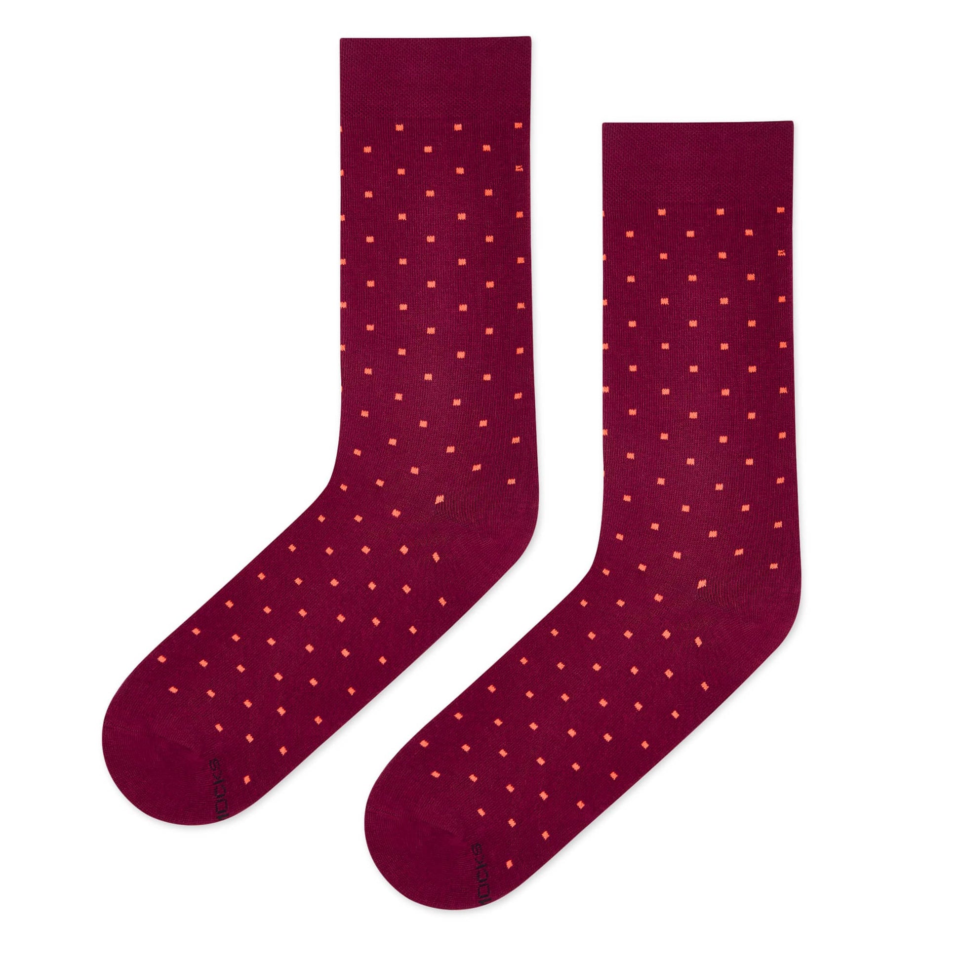 Maroon pin dot crew socks for men left view – Dynamocks