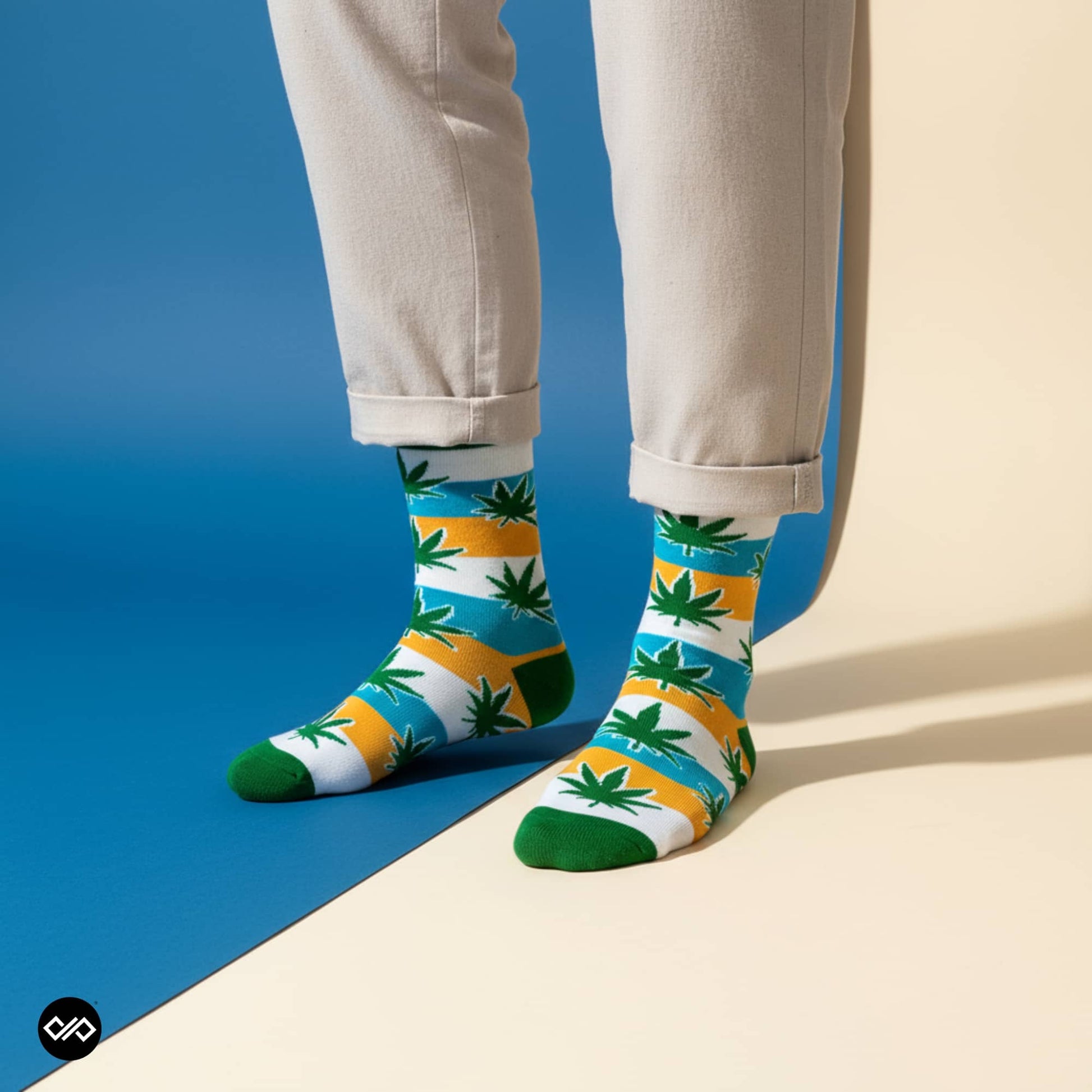 Dynamocks Happy Leaf Crew Length Socks for Men and Women.