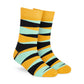 Hunk striped crew socks for men and women marigold mint and black bold bands – Dynamocks - Right Angle