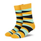Hunk striped crew socks for men and women marigold mint and black bold bands – Dynamocks - Left Angle