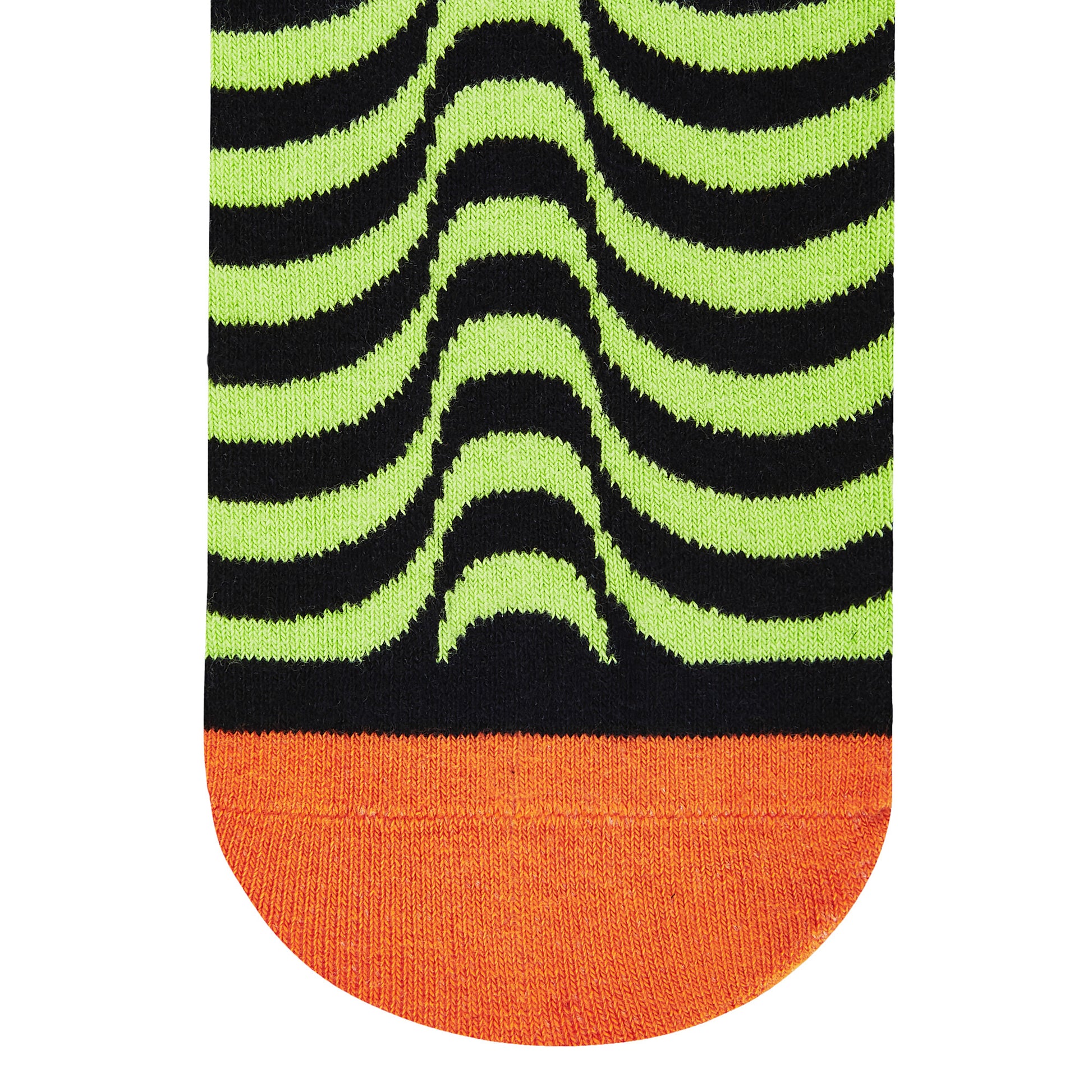 Illusion crew socks closeup — neon green and black optical stripe design — Dynamocks