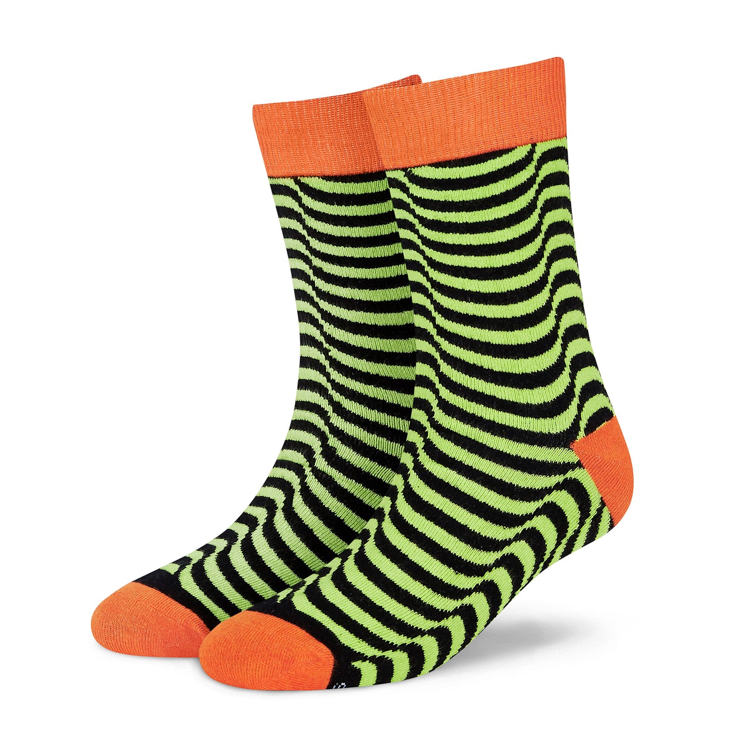 Illusion crew socks — neon green and black optical stripe design — Dynamocks