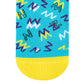 Jolly funky crew socks for men and women turquoise with yellow zigzag designs – Dynamocks - Close up