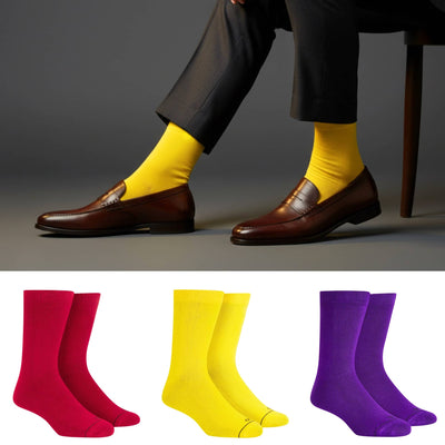 Bamboo Crew Socks 3-Pack | Maroon, Yellow & Purple | Dynamocks