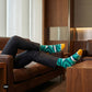 Maze cotton crew socks lifestyle view with charcoal trousers — Dynamocks