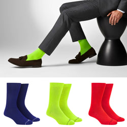 Dynamocks Neon Green + Navy Blue + Red Crew Length Socks for Men and Women - Combo pack of 3 Pairs.