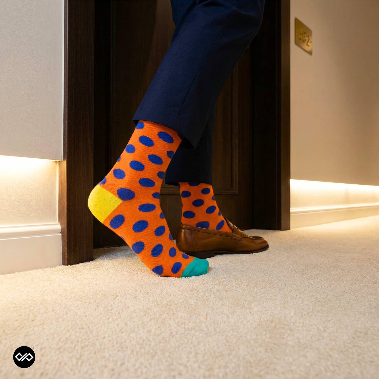 Dynamocks Bamboo Orange Polka Crew Length Socks for Men and Women.