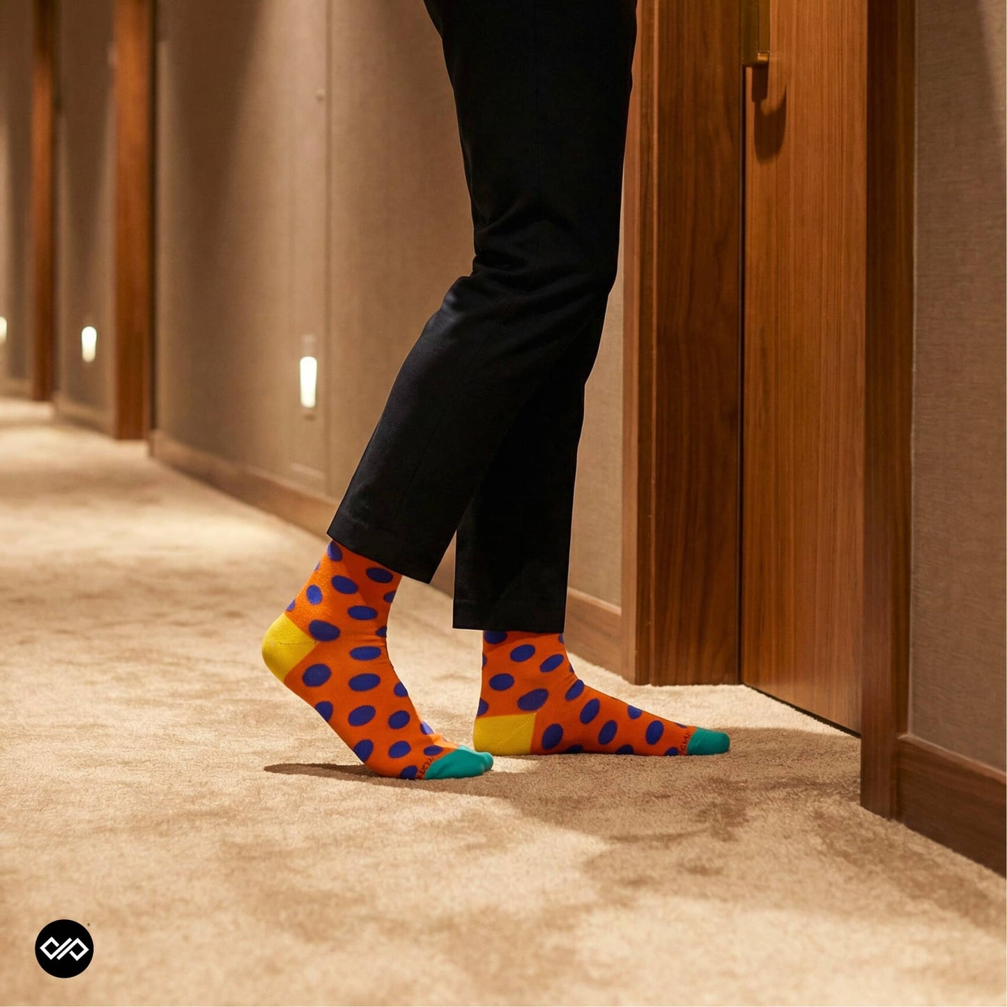 Dynamocks Bamboo Orange Polka Crew Length Socks for Men and Women.