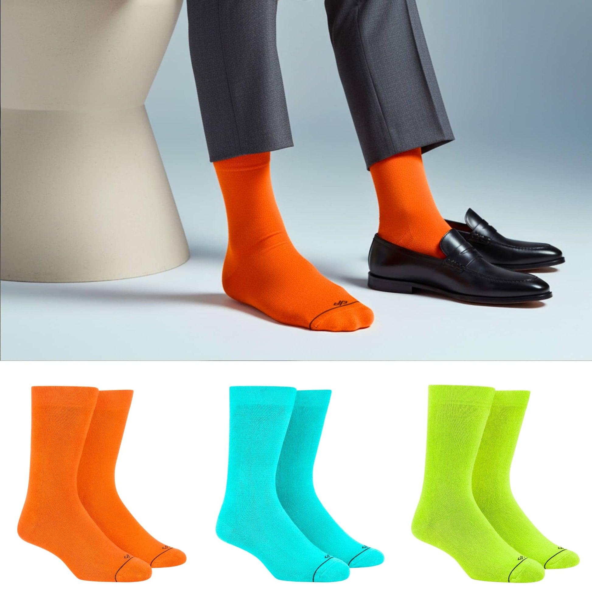 Dynamocks Red + Turquoise + Neon Green Crew Length Socks for Men and Women - Combo pack of 3 Pairs.