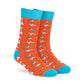 Origami orange and aqua crew socks with white paper plane designs for men and women — Dynamocks - Right Angle