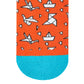 Origami orange and aqua crew socks with white paper plane designs for men and women — Dynamocks - Closeup