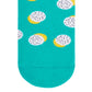 Polka dragon fruit crew socks close up — turquoise with white and yellow fruit design — Dynamocks